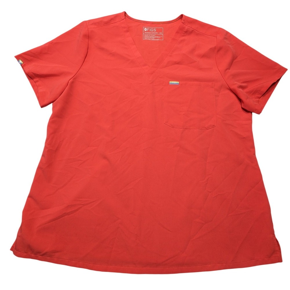 Figs Technical Collection V-Neck Scrub Top Red XXL W22SW1024 Short Sleeve Pocket